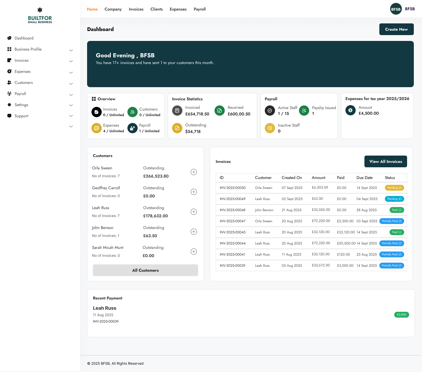 built for small business dashboard