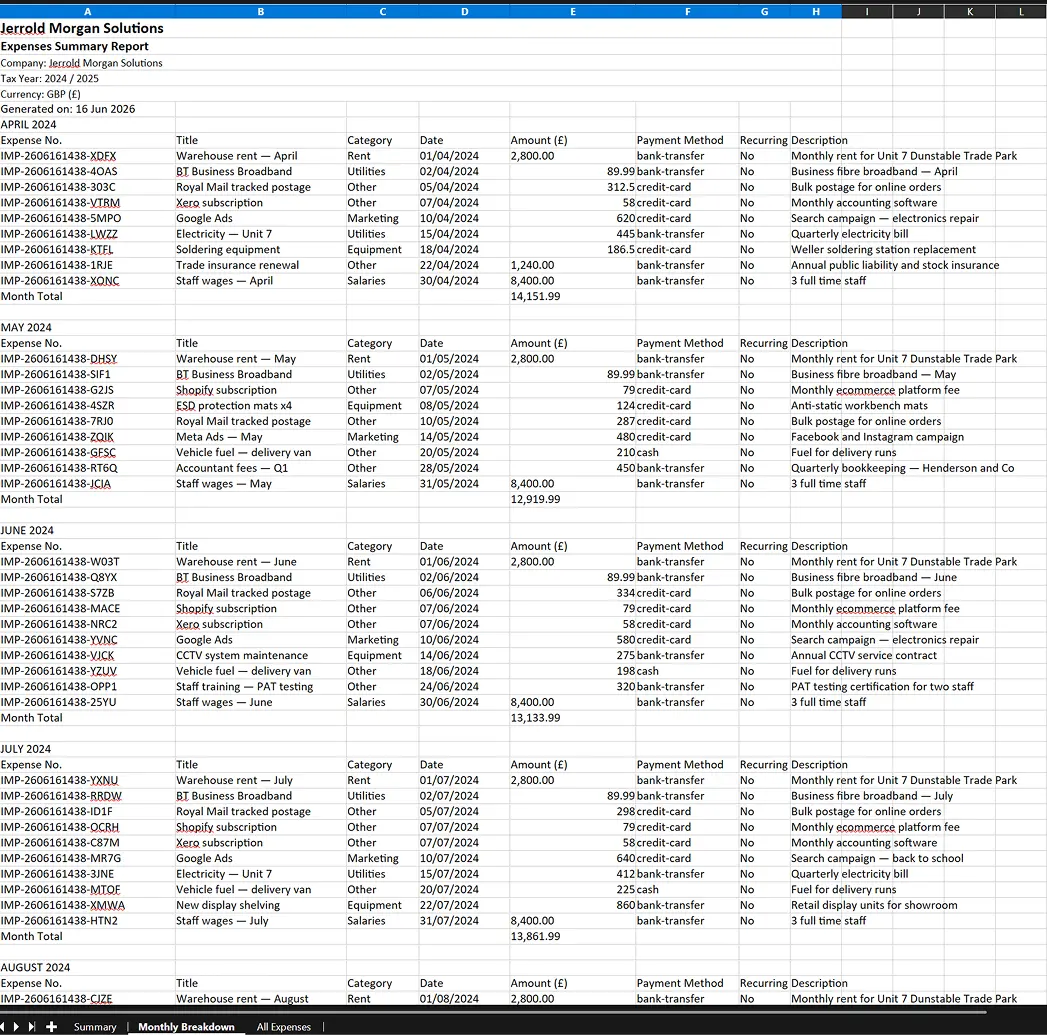 Excel expense export from BFSB