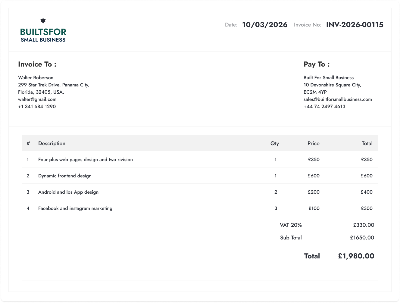 bfsb created invoice sample