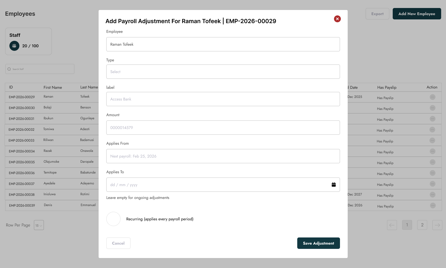 Payroll Adjustments